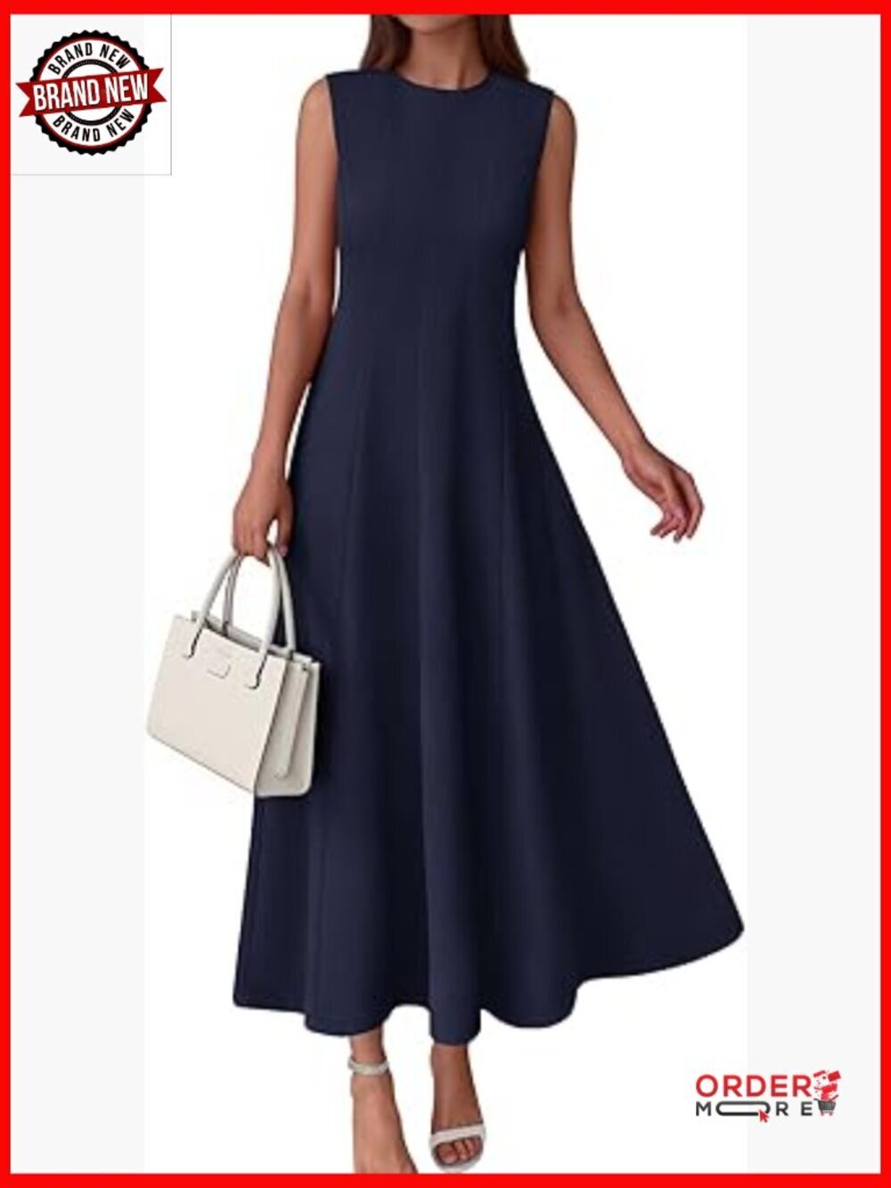 Sleeveless Crewneck Maxi Dress with Pockets, Semi Formal A Line
